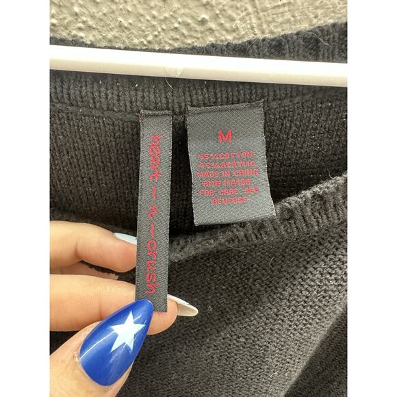 Heart-n-crush Womens Sweater Size Medium Black Open Knit Arms - Picture 4 of 14